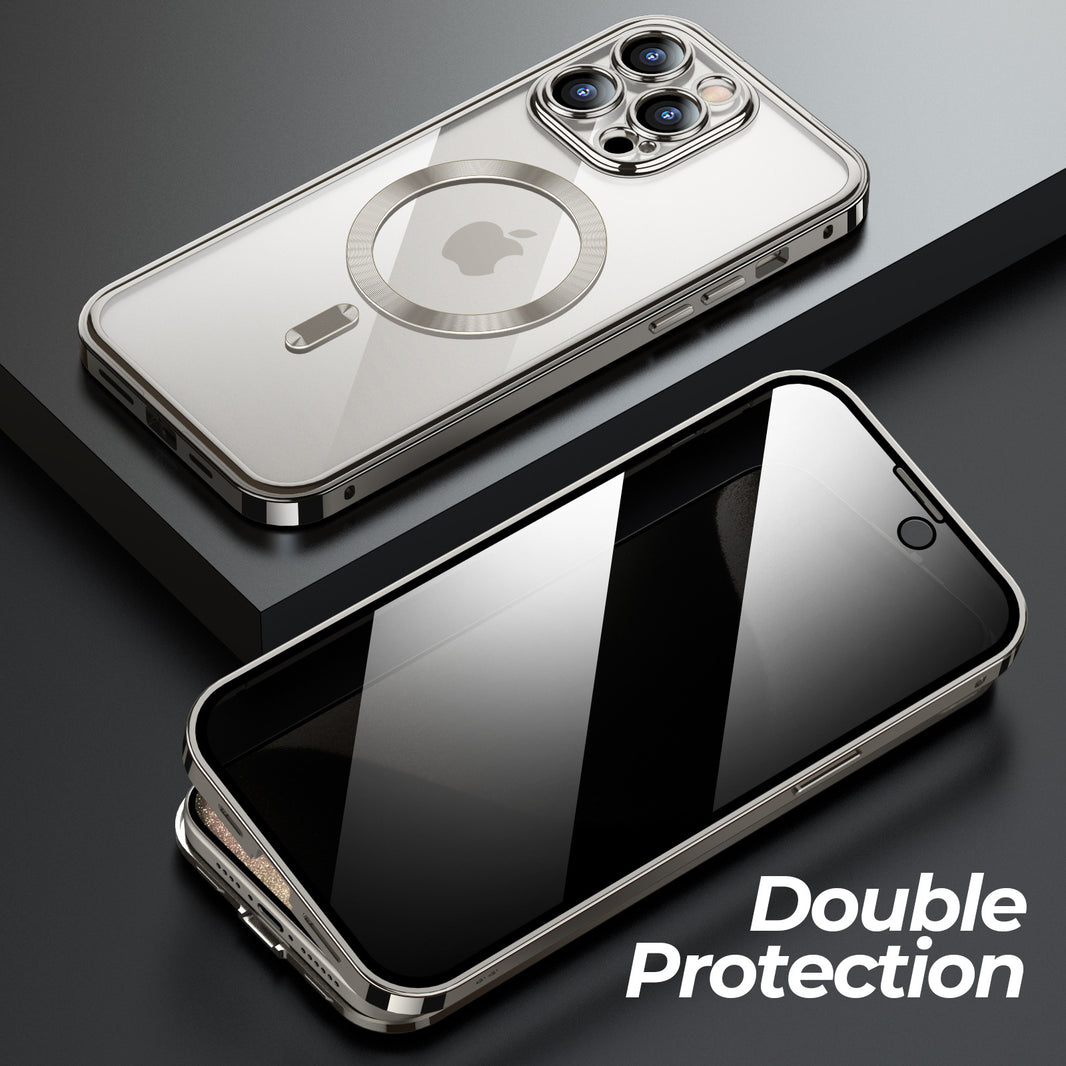 Applicable iphone15 pro Magneto cell phone case metal pop buckle magnetic attraction double-sided lens all-inclusive case