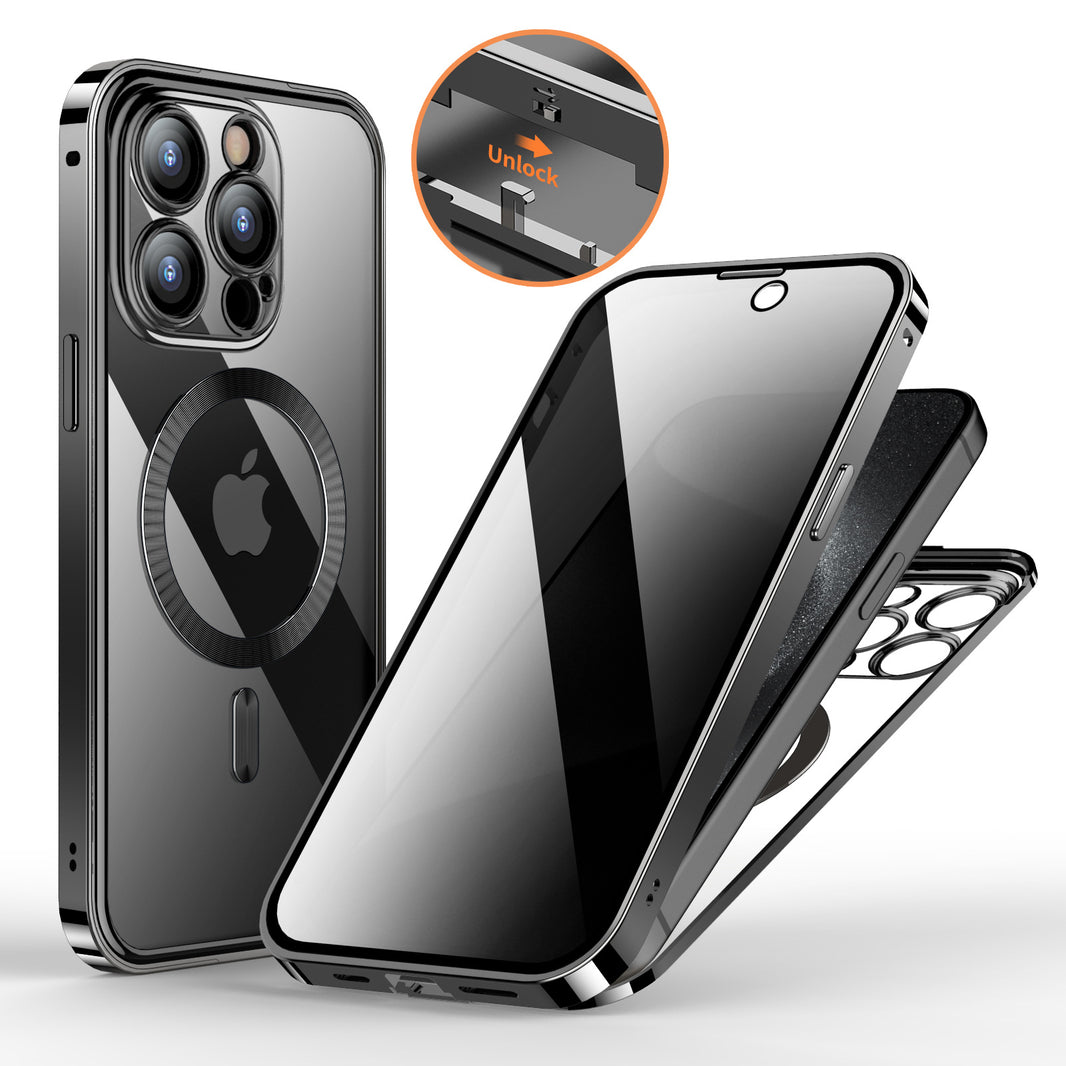 Applicable iphone15 pro Magneto cell phone case metal pop buckle magnetic attraction double-sided lens all-inclusive case