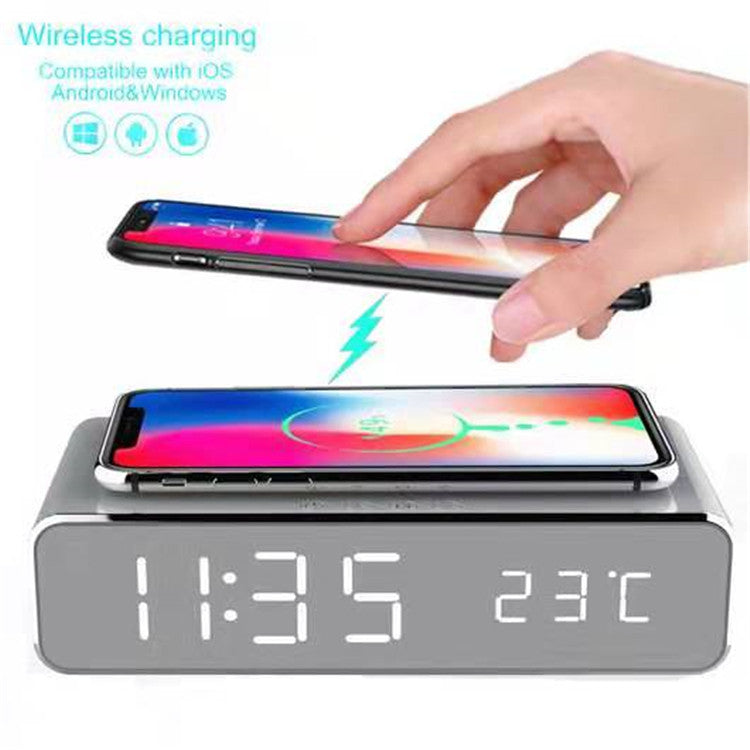 Wireless Charger Time Alarm Clock LED Digital Thermometer Earphone Phone Chargers Fast Charging Dock Station for iPhone Samsung