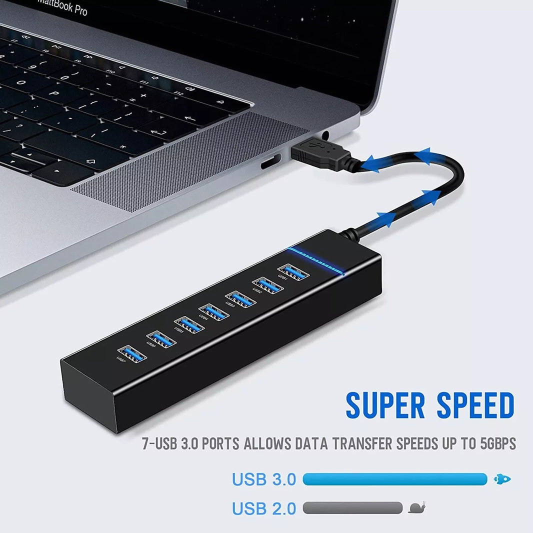 7 Port Hub USB 3.0 Extension Cable High Speed Multiple Adapter PC Laptop