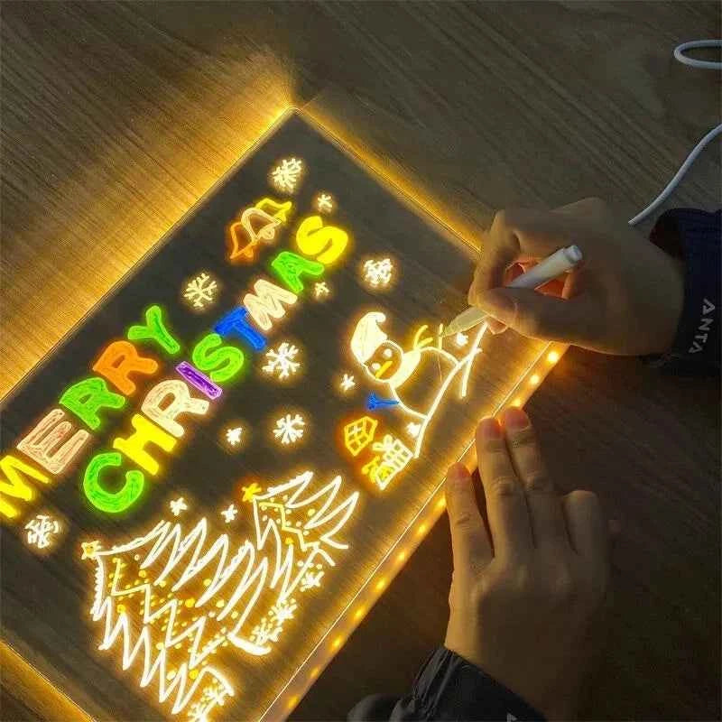 LED Acrylic Light-Up Message Board 7 Neon Pens Rewritable Drawing Tablet for Kids