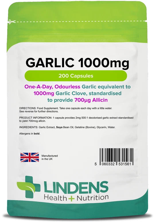Garlic Extract Odourless 1000mg x 200 Capsules; Super Value Pack; Lindens