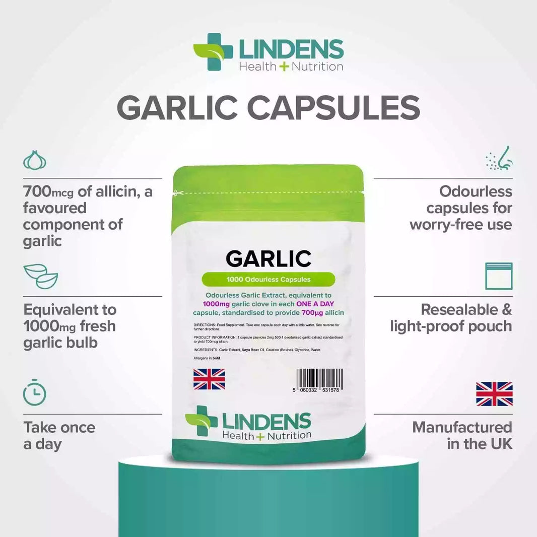 Garlic Extract Odourless 1000mg x 200 Capsules; Super Value Pack; Lindens