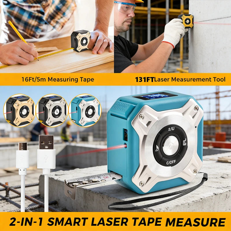 2-in-1 Digital Laser Tape Measure – 40m Range, Blue