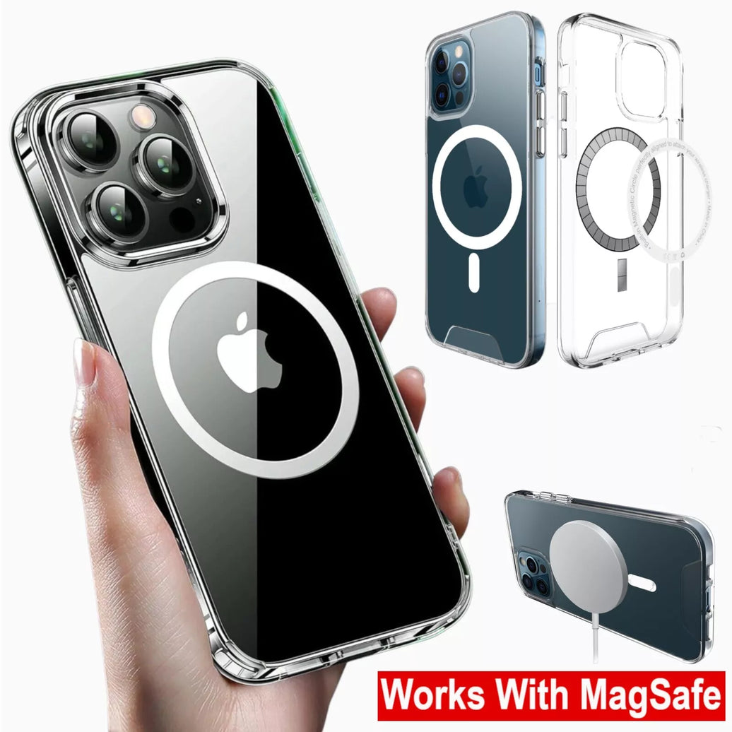 MagSafe Compatible Crystal Clear TPU + PC Shockproof Case For iPhone 15