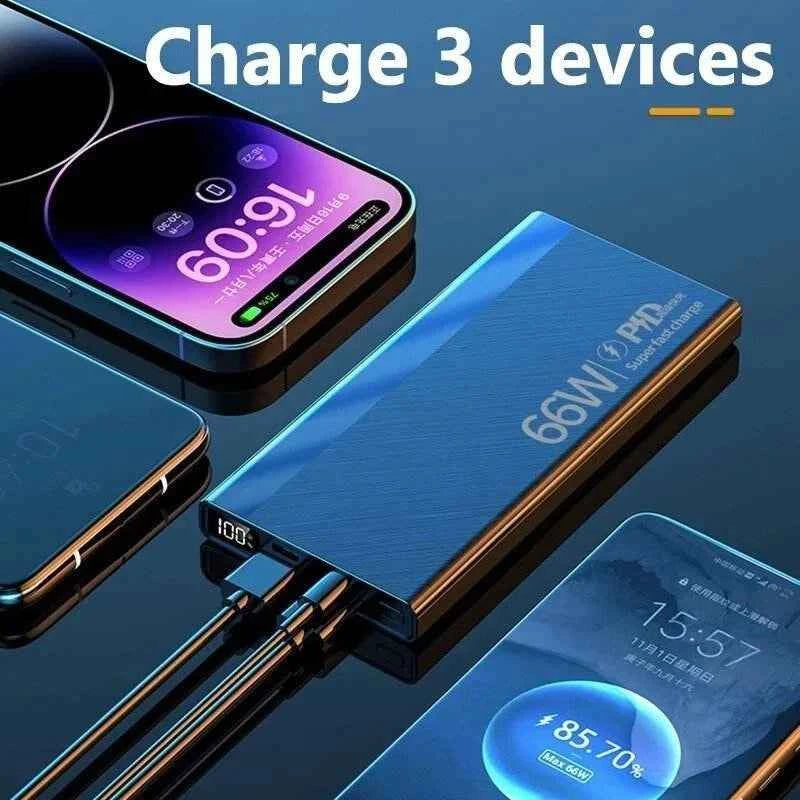 Power Bank 20000mah 66W Portable Fast Charger External Battery for USB Devices - Black