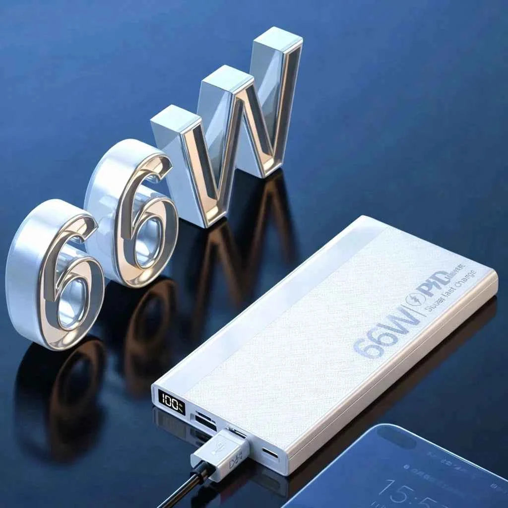 Power Bank 20000mah 66W Portable Fast Charger External Battery for USB Devices - White