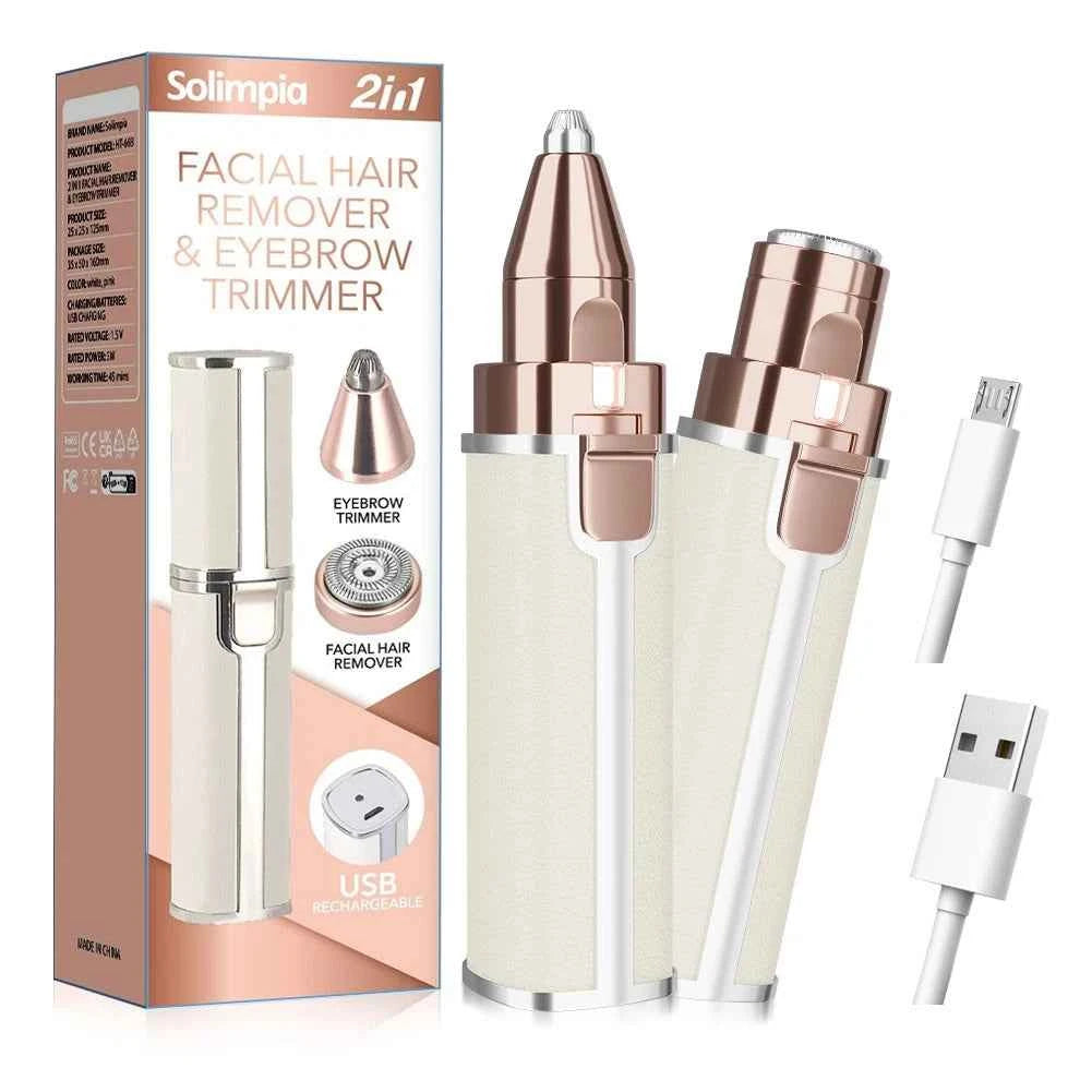 Hatteker Solimpia 2-in-1 Facial Epilator & Eyebrow Shaver for Women | USB-C Rechargeable Hair Remover