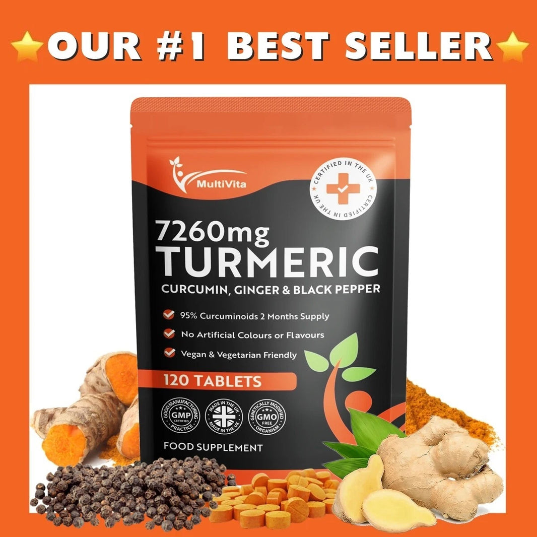 Turmeric Curcumin Tablets 7,260mg + Ginger + Black Pepper - 120 Tablets UK Made