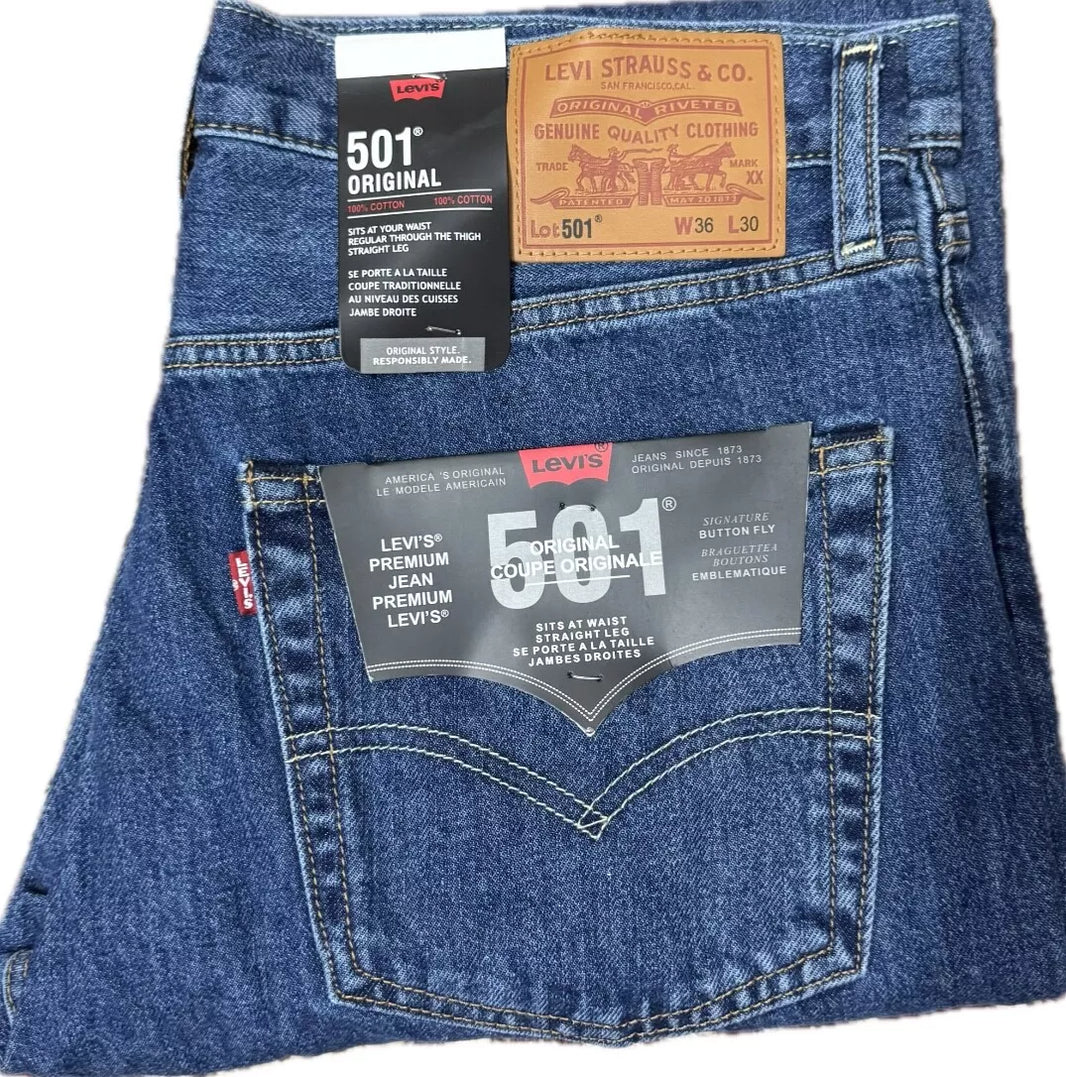 LEVIS 501 MENS STRAIGHT FIT JEANS DENIM ORIGINAL COLOR MID BLUE