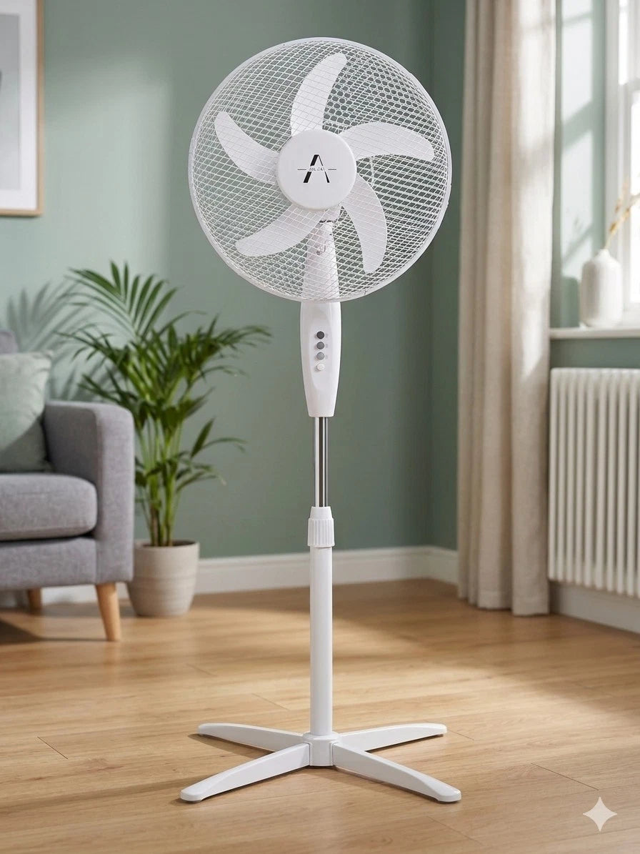 Alini 16-Inch Oscillating Pedestal Fan – 3 Speed, White