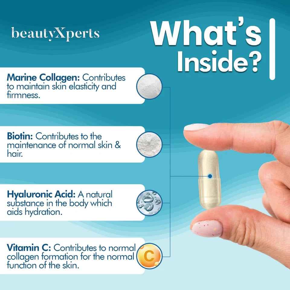Marine Collagen Capsules with Biotin, Vitamin C & Hyaluronic Acid | 60 Capsules | UK Made