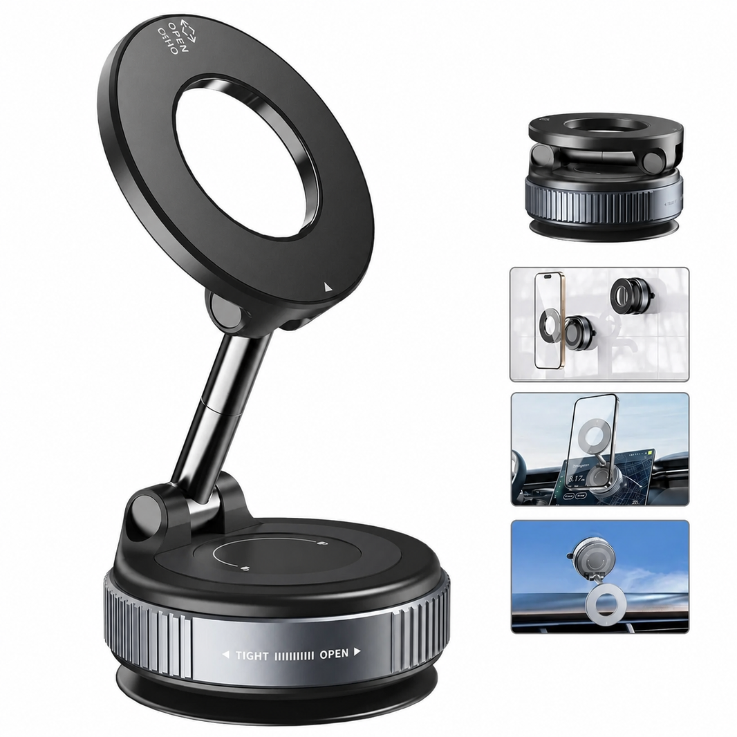 Foldable Magnetic Car Phone Holder | 360° Suction Mount