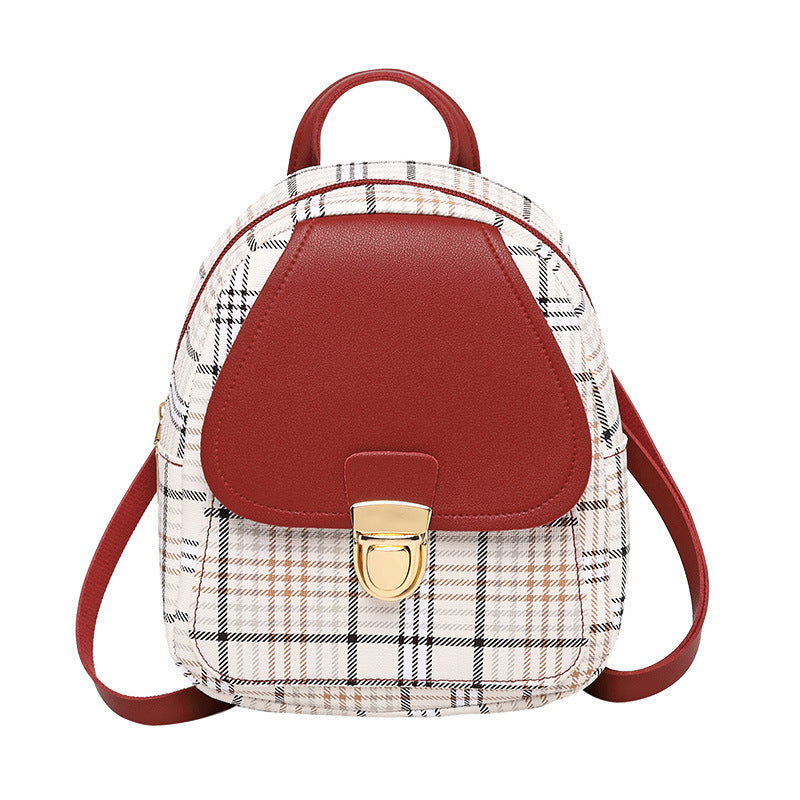 Ladies Check Lock Small Backpack One Shoulder Diagonal Handbag Coin Purse