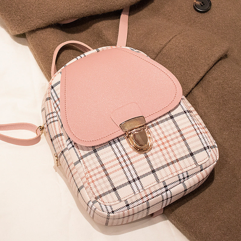 Ladies Check Lock Small Backpack One Shoulder Diagonal Handbag Coin Purse