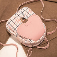 Ladies Check Lock Small Backpack One Shoulder Diagonal Handbag Coin Purse