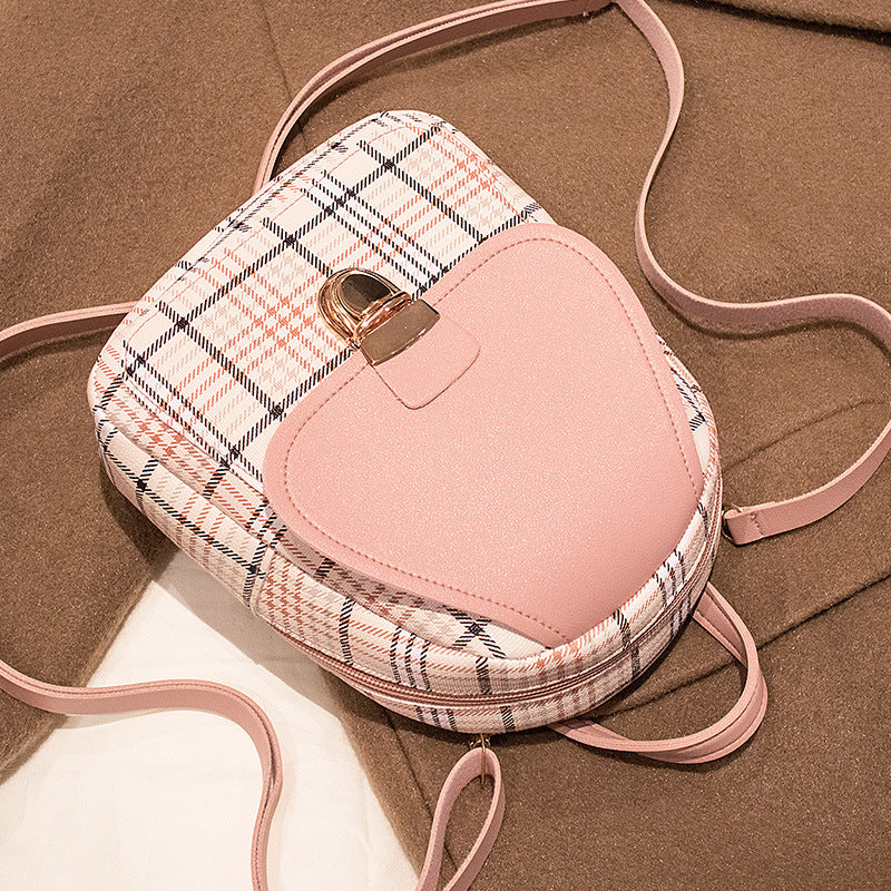 Ladies Check Lock Small Backpack One Shoulder Diagonal Handbag Coin Purse