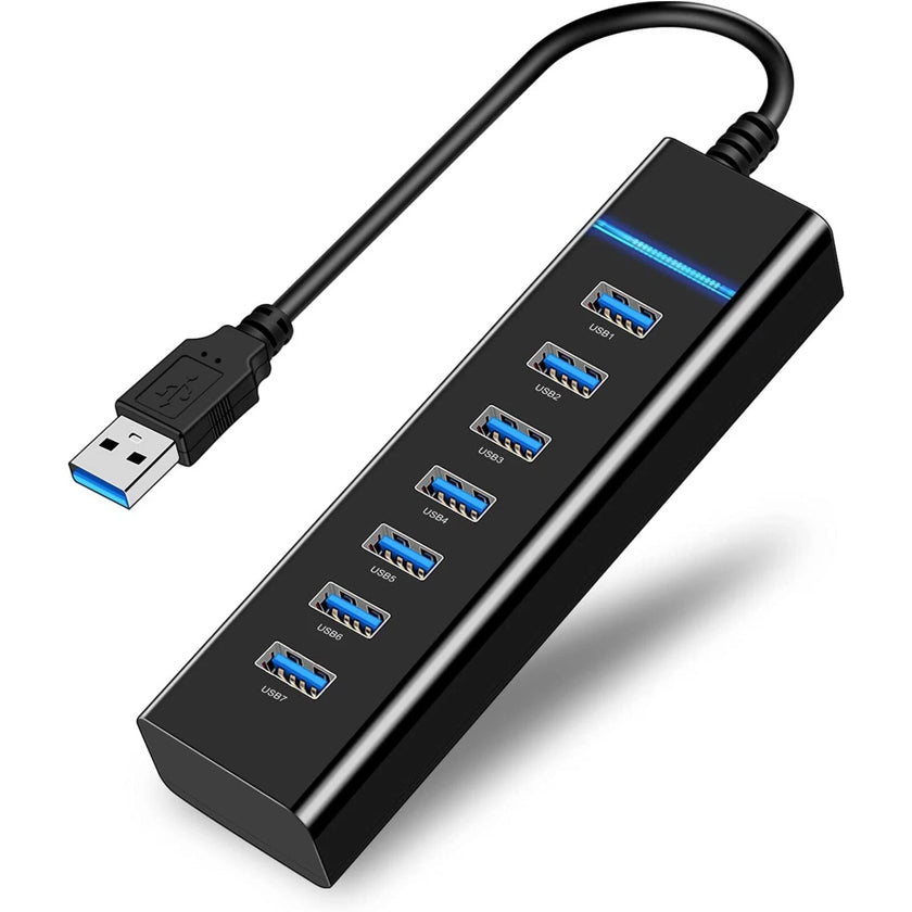 7 Port Hub USB 3.0 Extension Cable High Speed Multiple Adapter PC Laptop