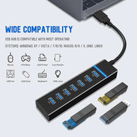 7 Port Hub USB 3.0 Extension Cable High Speed Multiple Adapter PC Laptop