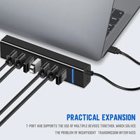 7 Port Hub USB 3.0 Extension Cable High Speed Multiple Adapter PC Laptop