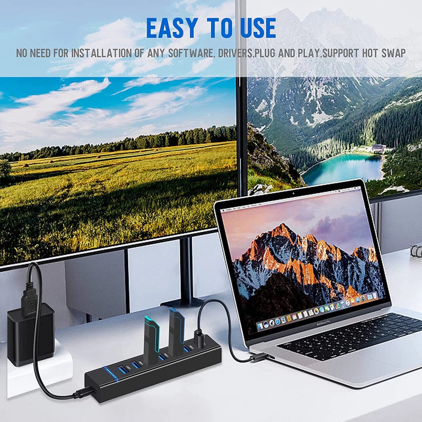7 Port Hub USB 3.0 Extension Cable High Speed Multiple Adapter PC Laptop