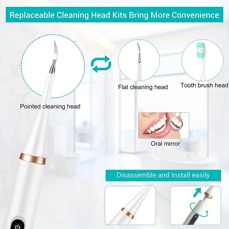 Electric Ultrasonic Teeth Stain Remover and Cleaner - 7 Piece Kit