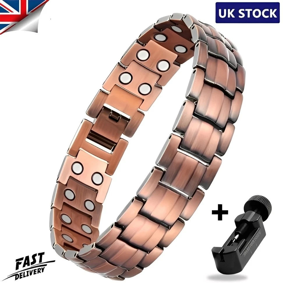 Mens PURE COPPER Bracelet Magnetic Therapy for Arthritis Pain Relief