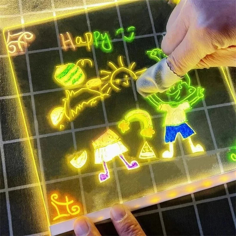 LED Acrylic Light-Up Message Board 7 Neon Pens Rewritable Drawing Tablet for Kids