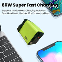 80w Gan Charger with Retractable Cable Type C 3 in 1 Fast Charging Multi Devices