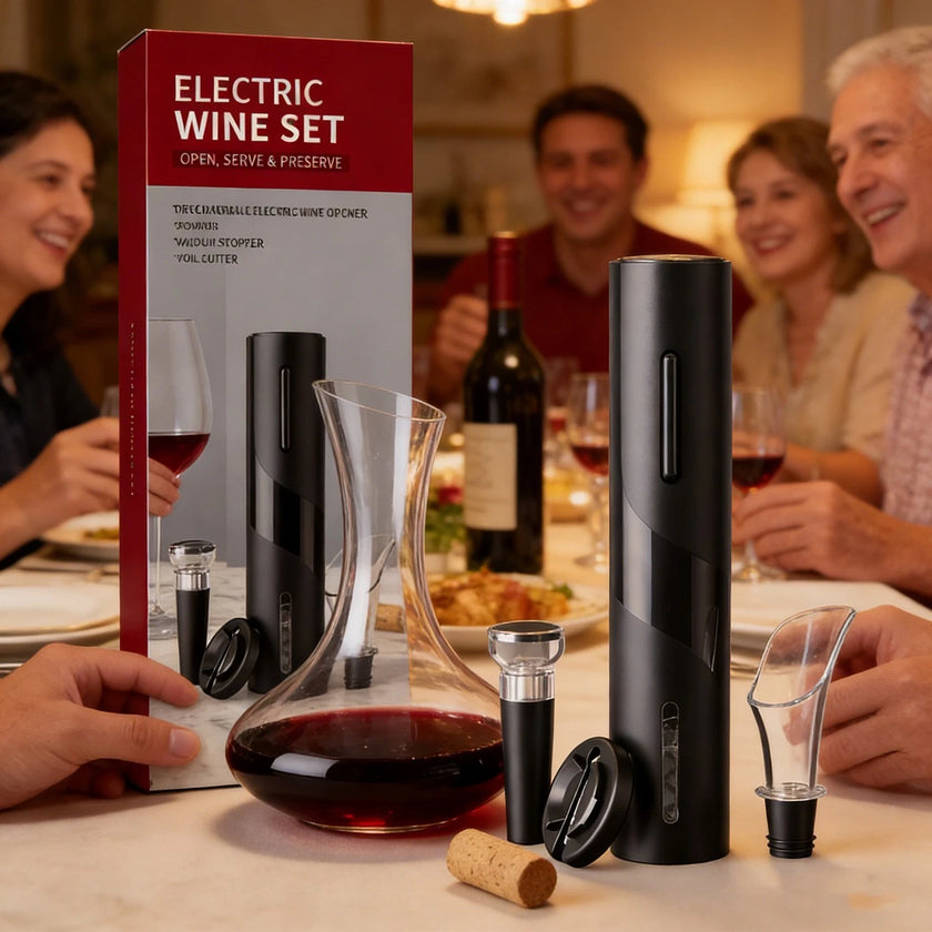 4-in-1 Electric Wine Opener Gift Set with Foil Cutter, Aerator and Vacuum Stopper
