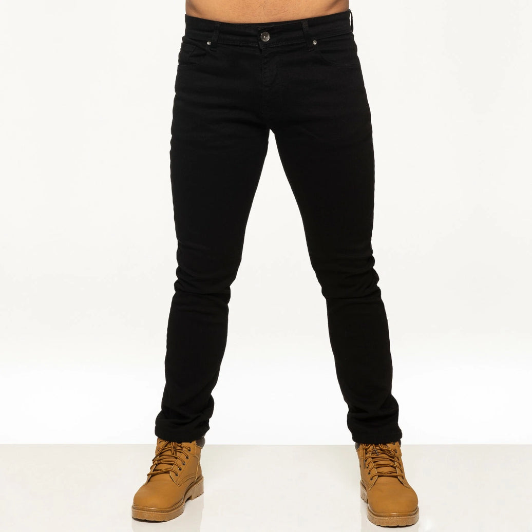 Enzo Mens Stretch Slim Fit Jeans Skinny Leg Denim Trousers Cotton Pants - Black