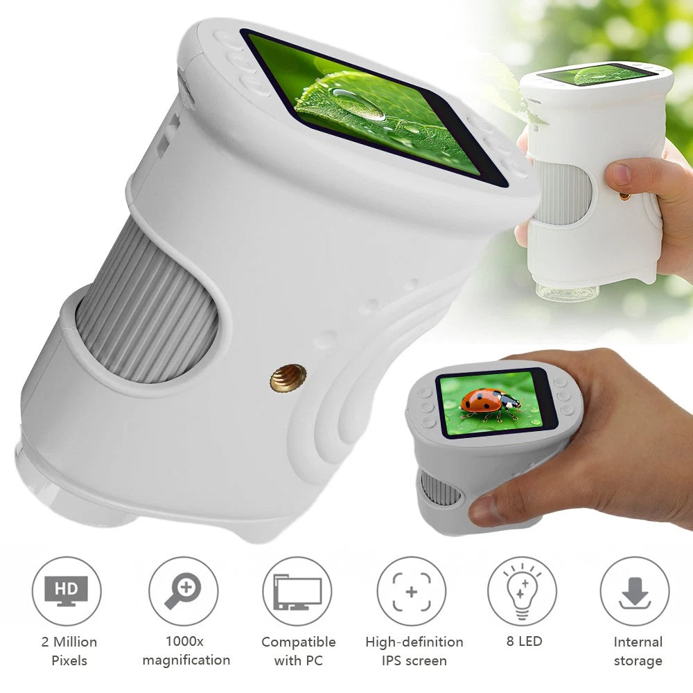 1000x Rechargeable Handheld Digital Microscope with 2-Inch Screen