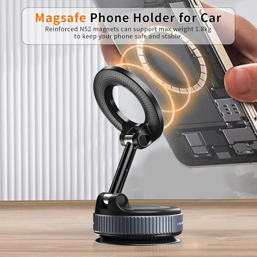 Foldable Vacuum Magnetic Car Phone Holder 360° Rotating Suction Cup Phone Mount
