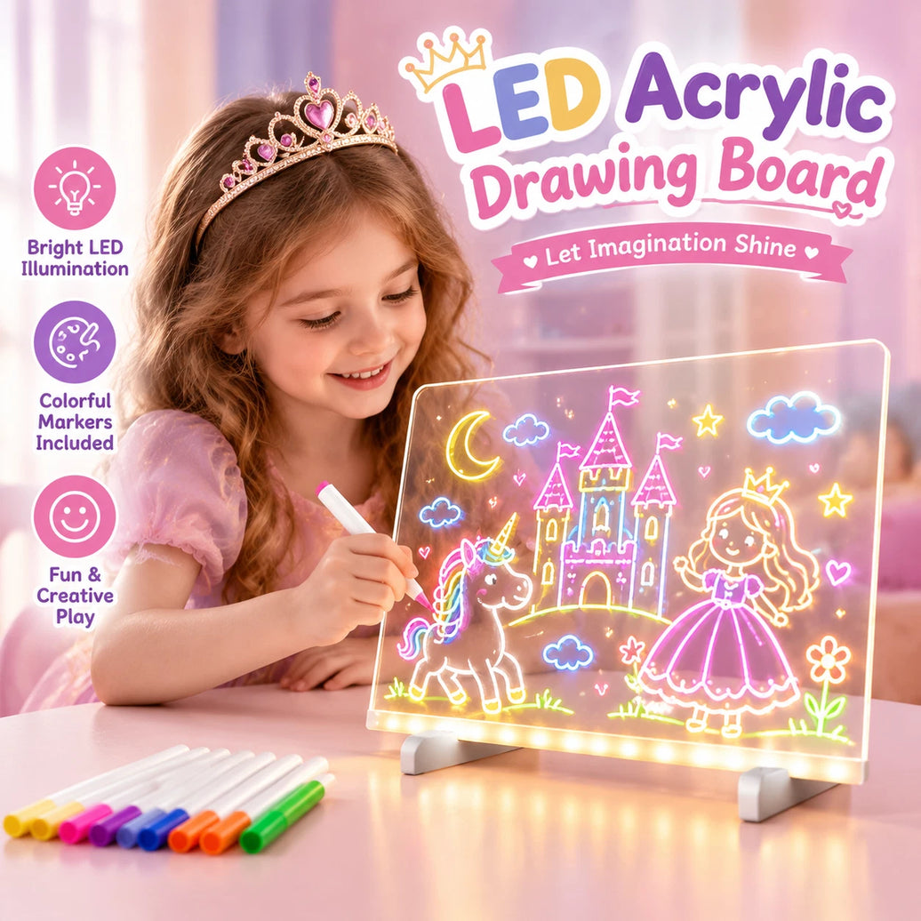 LED Acrylic Light-Up Message Board 7 Neon Pens Rewritable Drawing Tablet for Kids