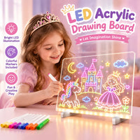 LED Acrylic Light-Up Message Board 7 Neon Pens Rewritable Drawing Tablet for Kids