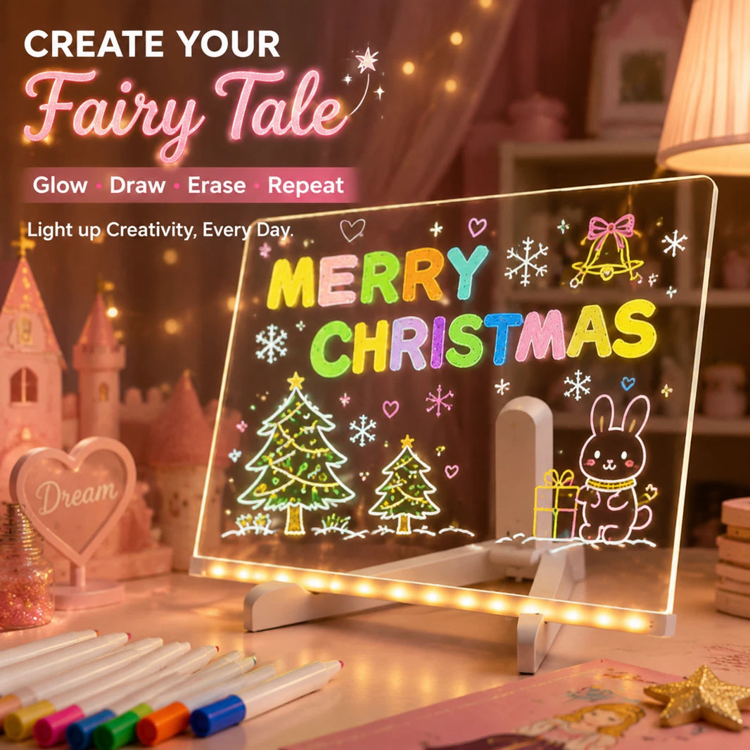 LED Acrylic Light-Up Message Board 7 Neon Pens Rewritable Drawing Tablet for Kids