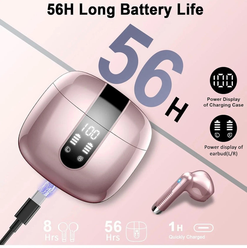 Bluetooth 5.4 Wireless Earbuds - Colour Rose Gold