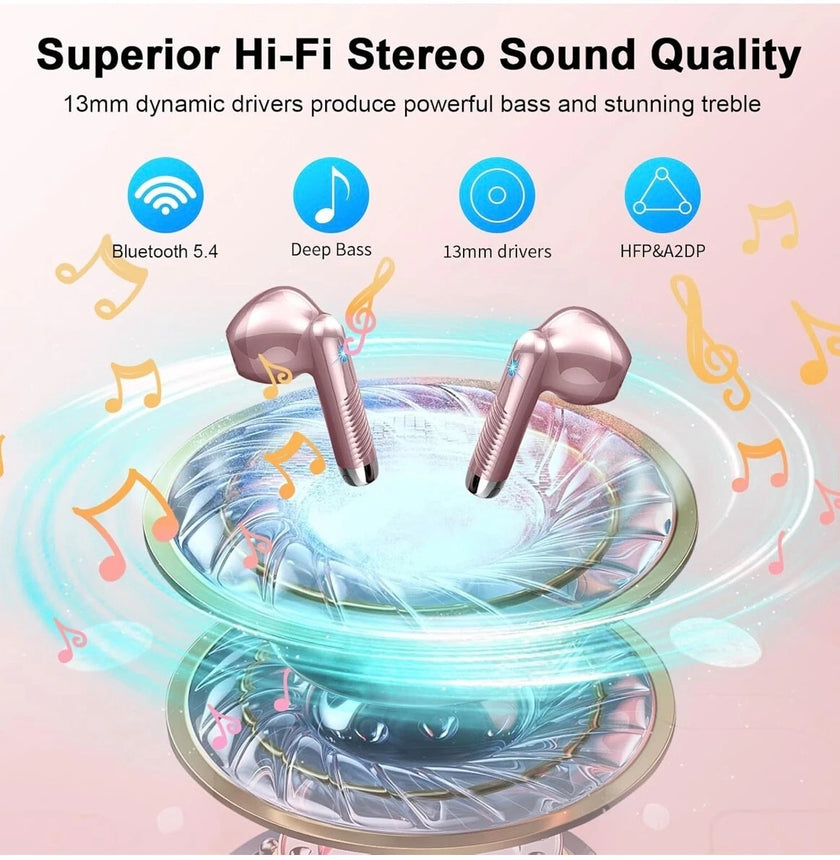 Bluetooth 5.4 Wireless Earbuds - Colour Rose Gold