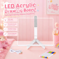 LED Acrylic Light-Up Message Board 7 Neon Pens Rewritable Drawing Tablet for Kids