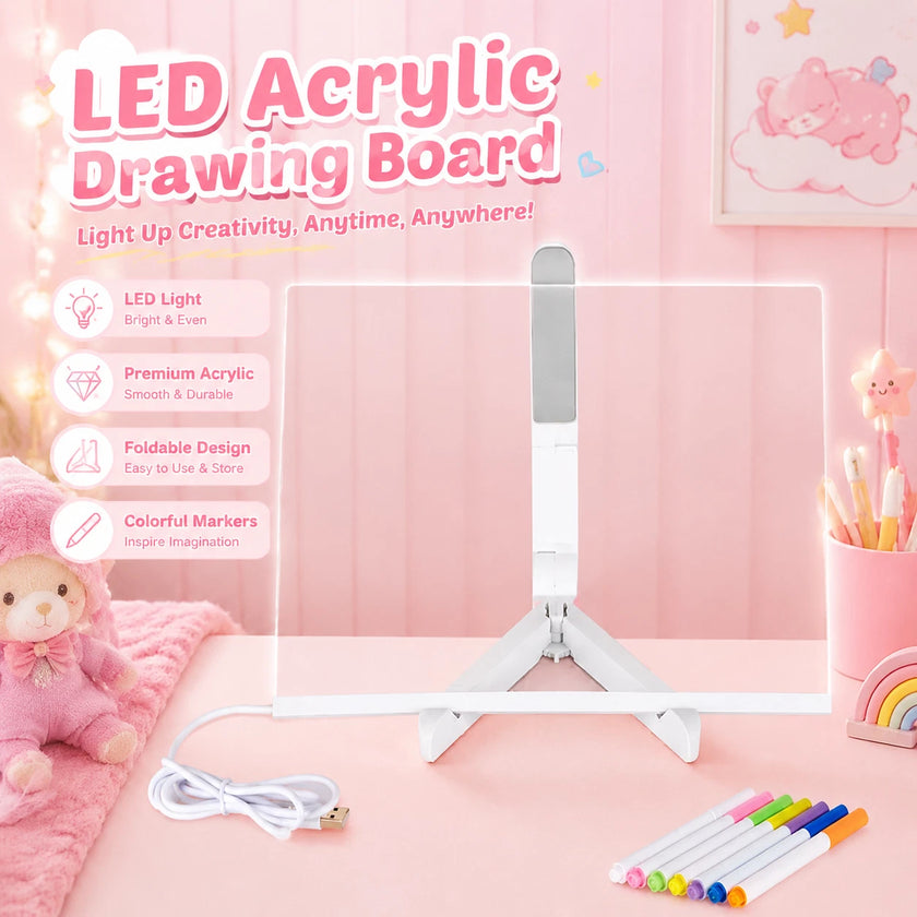 LED Acrylic Light-Up Message Board 7 Neon Pens Rewritable Drawing Tablet for Kids