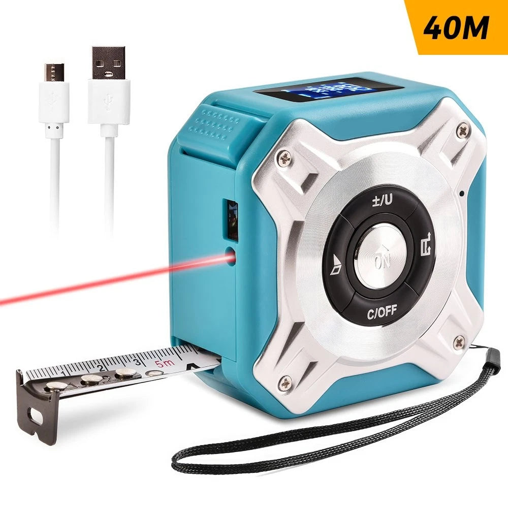 2-in-1 Digital Laser Tape Measure – 40m Range, Blue