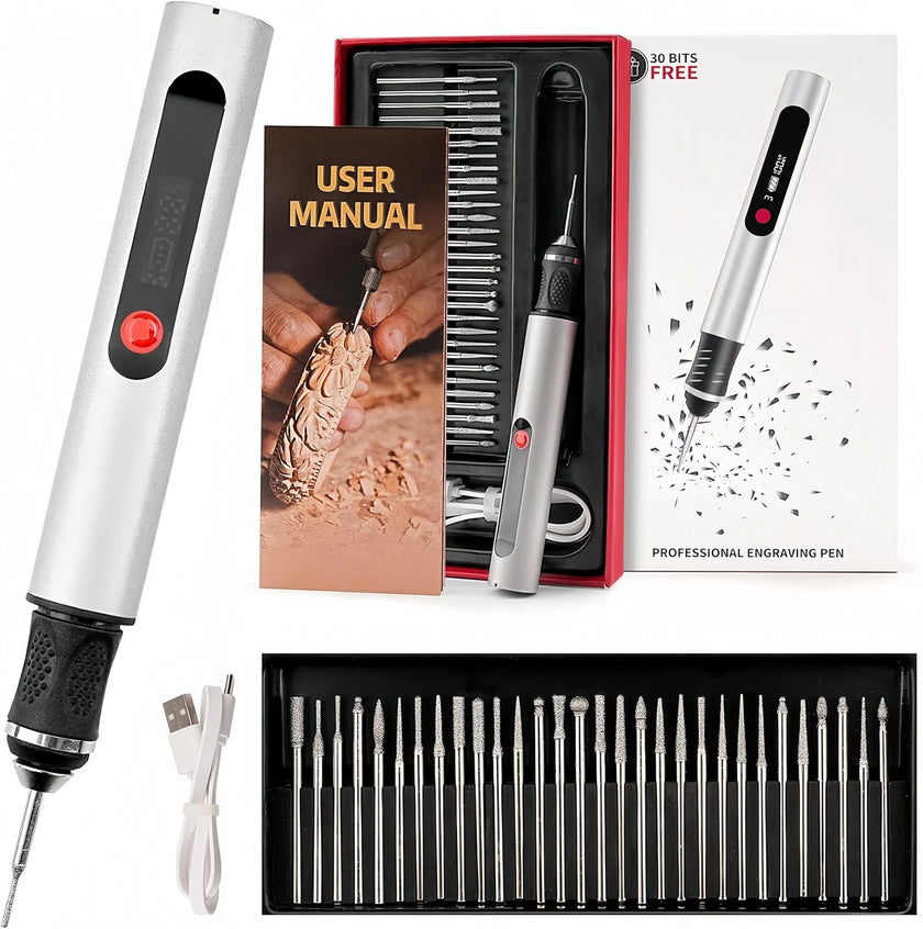 Mini Cordless Rechargeable Engraving Pen Kit with 30 Accessories