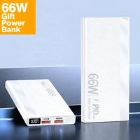 Power Bank 20000mah 66W Portable Fast Charger External Battery for USB Devices - White
