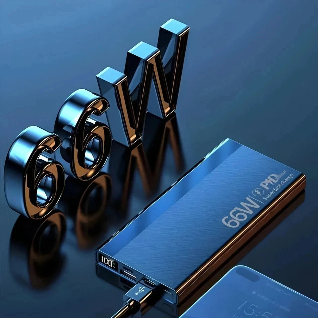 Power Bank 20000mah 66W Portable Fast Charger External Battery for USB Devices - Black