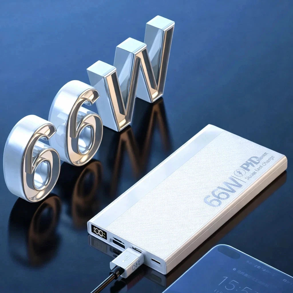 Power Bank 20000mah 66W Portable Fast Charger External Battery for USB Devices - White