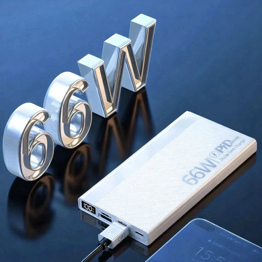 Power Bank 20000mah 66W Portable Fast Charger External Battery for USB Devices - White