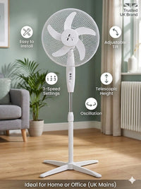 Alini 16-Inch Oscillating Pedestal Fan – 3 Speed, White