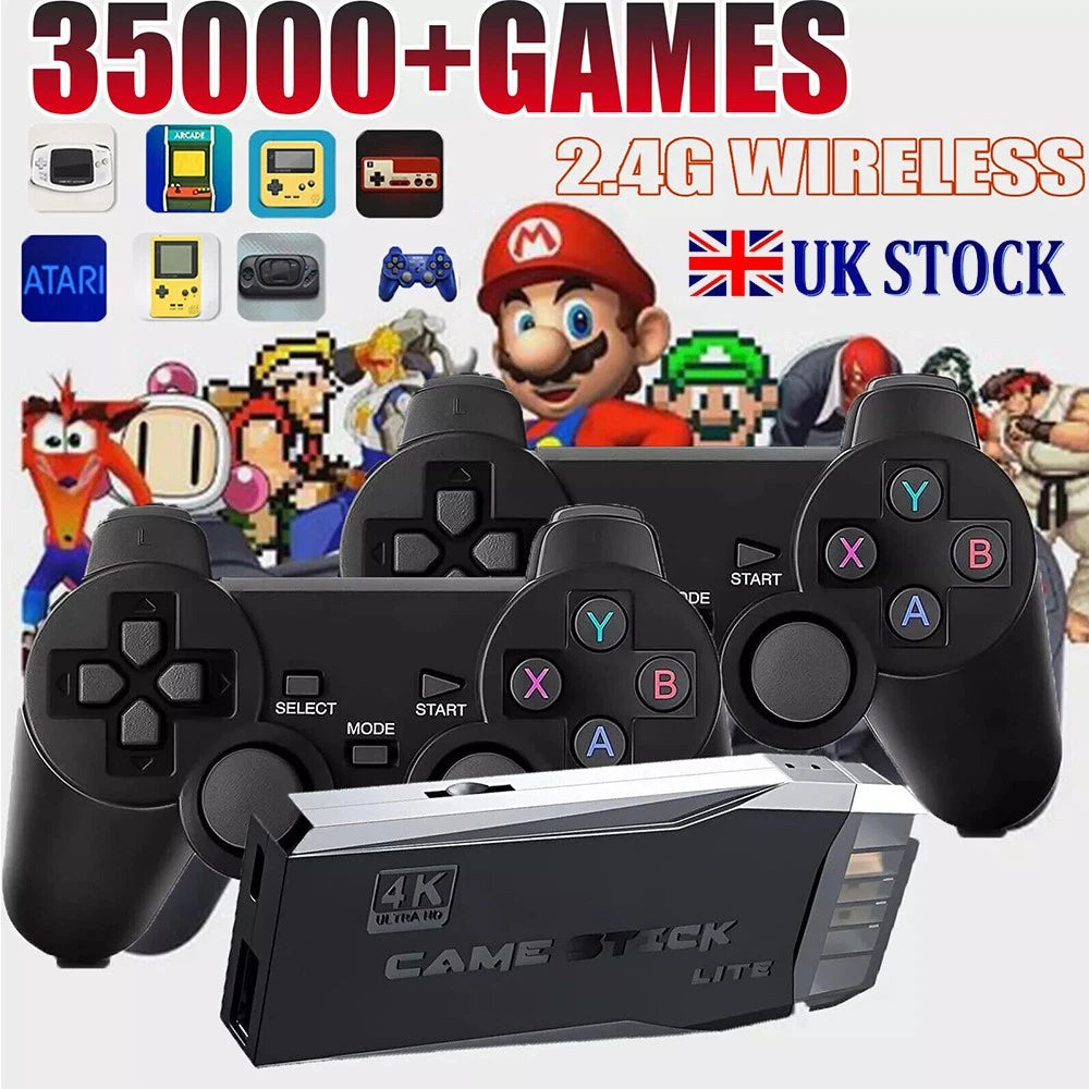 35000+ Retro Video Games Console - 4K HD TV Game Stick inc 2 Wireless Controllers