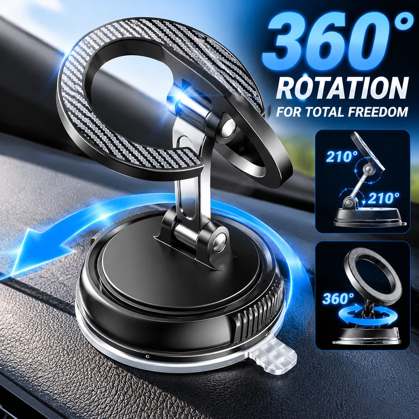 Foldable Magnetic Car Phone Holder – 360° Rotating Suction Mount