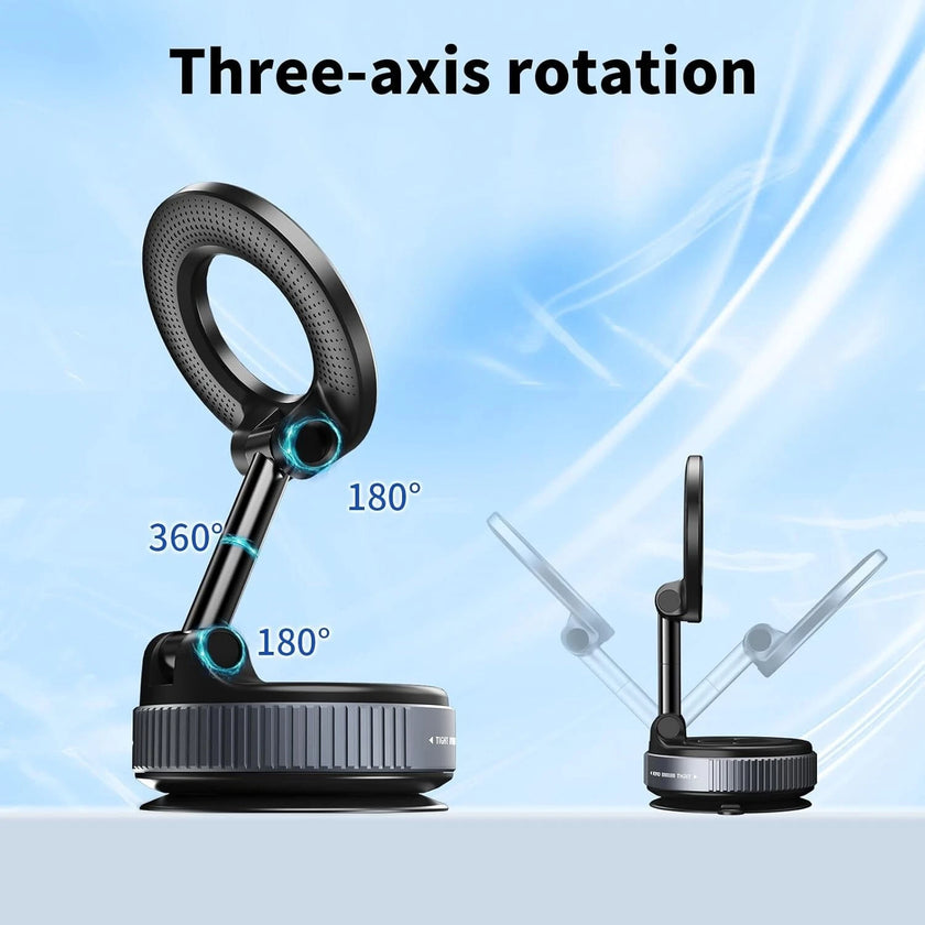 Foldable Vacuum Magnetic Car Phone Holder 360° Rotating Suction Cup Phone Mount